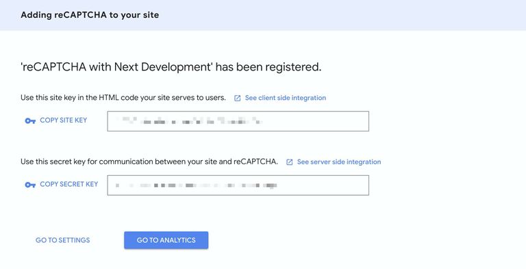 reCAPTCHA keys